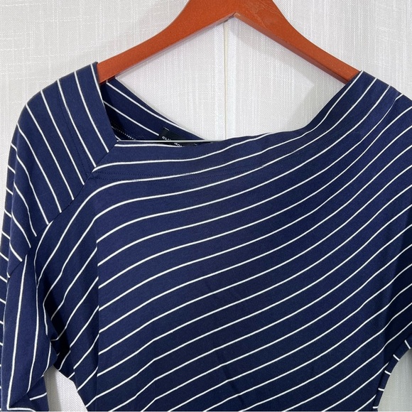 Club Monaco NWT Galora Navy Blue Striped Cotton Modal Dress Size M - Picture 7 of 13